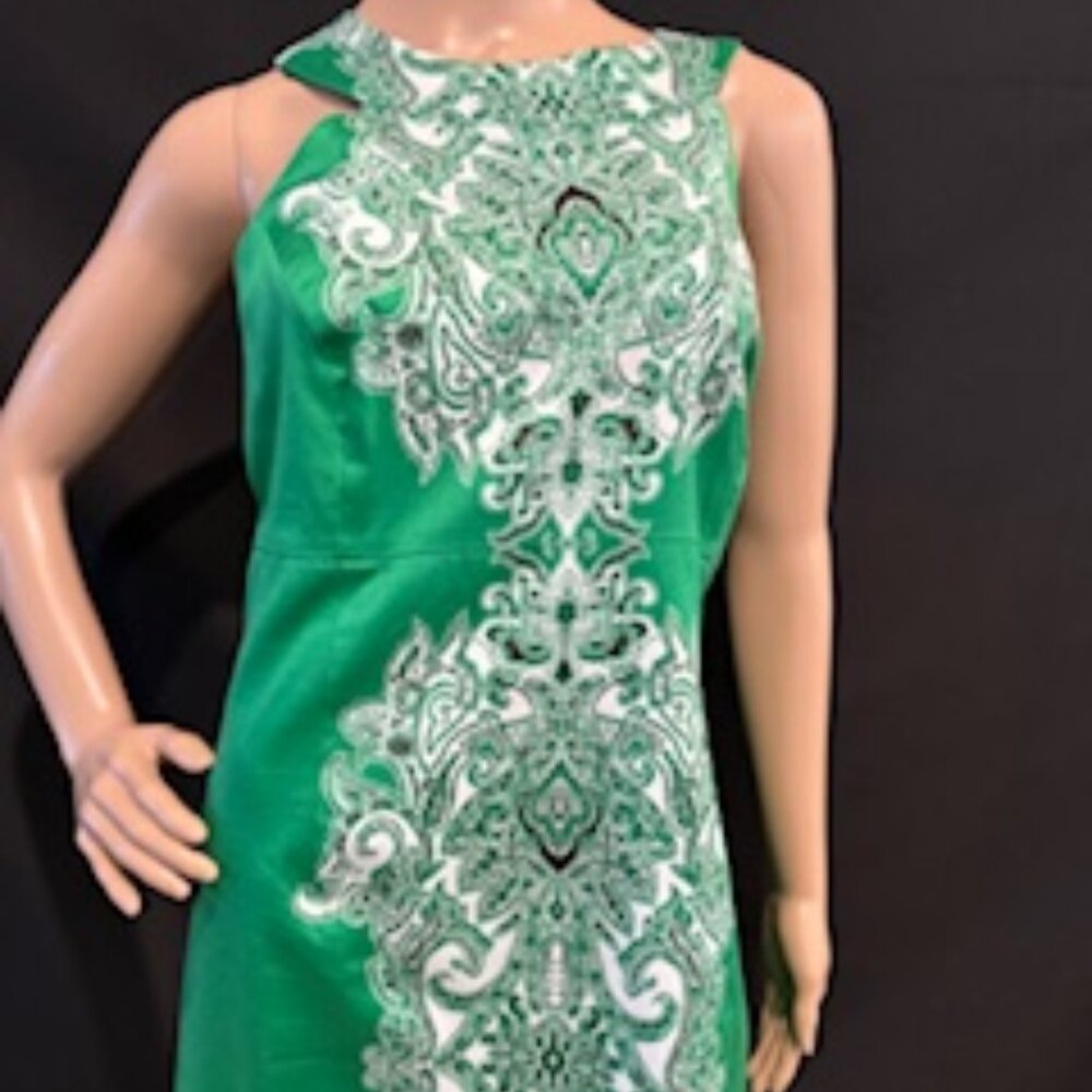 INC International Concepts Green Sleeveless Baroque Print Dress 16 (Green)